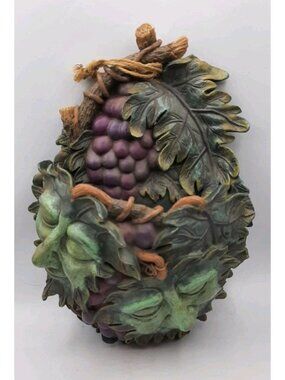 Vintage Green Leaf Man Grapes Resin Wall Pocket Hanging Planter Home Outdoor